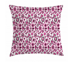 Pink Hearts and Circles Pillow Cover