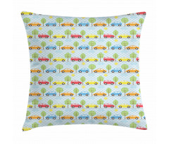 Checkered Cars with Trees Pillow Cover