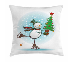 Skating Xmas Tree Snow Pillow Cover