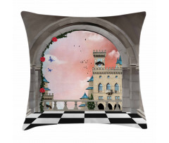 Medieval Castle Balcony Pillow Cover