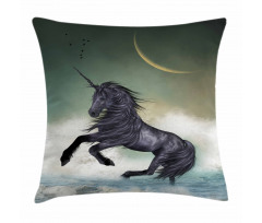 Black Unicorn in Ocean Pillow Cover