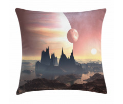 Twin Moons over Planet Pillow Cover