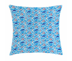 Wavy Lines Dolphins Pillow Cover