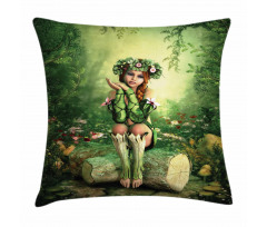 Elf Girl with Wreath Tree Pillow Cover
