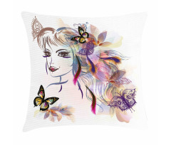 Butterflies with Girl Pillow Cover
