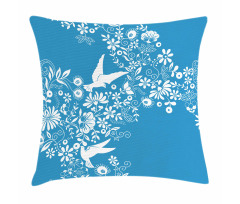 Flowers Flying Doves Asian Pillow Cover