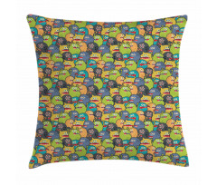 Colorful Monster Crowd Pillow Cover