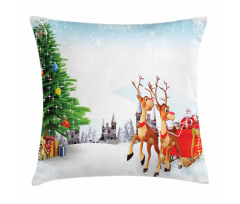 Snowy Village Sleigh Tree Pillow Cover