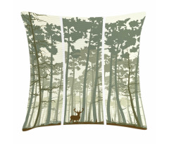 Pine Trees Deer Motif Pillow Cover