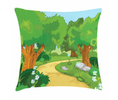 Pathway Flowers Trees Pillow Cover