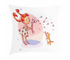 Cartoon Girl and Cat Pillow Cover