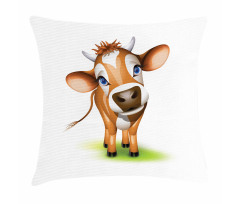 Cow with Blue Eyes Grass Pillow Cover
