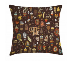 Hand Drawn Doodle Coffee Pillow Cover