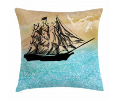 Vintage Ship Motif Pillow Cover
