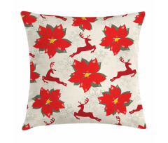 Poinsettia Reindeer Pillow Cover