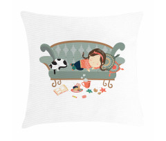Sleeping Girl with Cat Pillow Cover