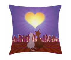 Cat Couple Heart Moon Pillow Cover