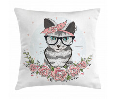 Hipster Cool Cat Portrait Pillow Cover