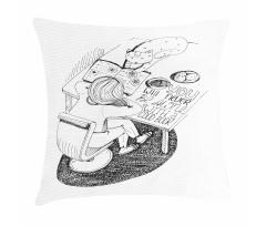 Girl and Cat Read on Desk Pillow Cover