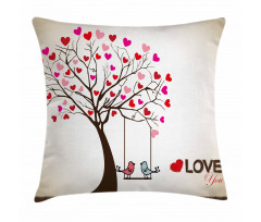 Heart Tree Birds on Swing Pillow Cover
