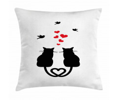 Cats in Love Heart Tail Pillow Cover