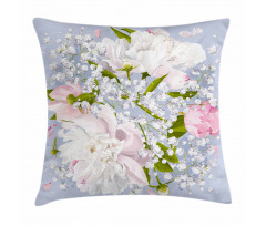 Bridal Peonies Leaves Pillow Cover