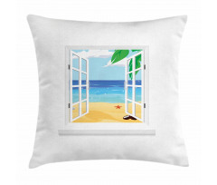 Window View Ocean Leaves Pillow Cover
