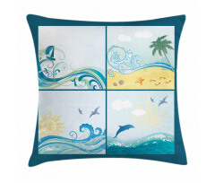 Maritime Themed Waves Pillow Cover