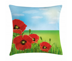 Sunny Day Red Blossoms Pillow Cover