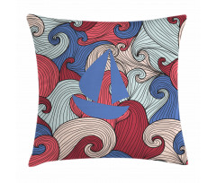 Blue Boat Silhouette Pillow Cover