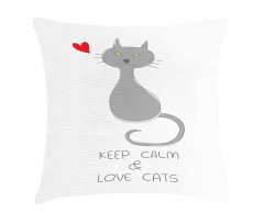 Grey Cat Red Heart Pillow Cover