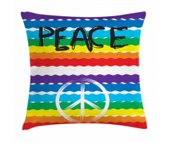 Stripes Peace Lettering Pillow Cover