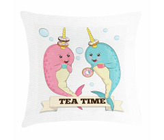 Tea Drinking Whales Pillow Cover
