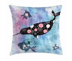Floral Whale and Fish Pillow Cover