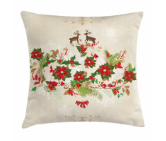 Flower Reindeer Motif Pillow Cover