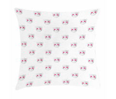 Kitty Faces Pink Hearts Pillow Cover