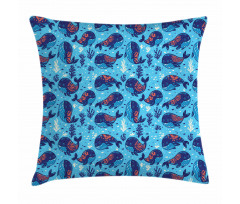 Cartoon Marine Life Whales Pillow Cover