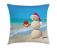 Sand Snowman Santa Hat Pillow Cover