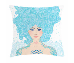 Blue Woman Pillow Cover