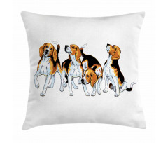 4 Beagle Hounds Play Pillow Cover