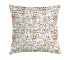 Funny Cat Family Doodle Pillow Cover