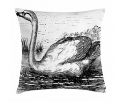 Hand Drawn Swan Design Pillow Cover