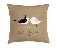 Just Married Birds Kiss Pillow Cover