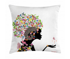 Girl with Flowers Pillow Cover