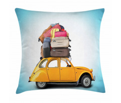 Old Car with Luggage Pillow Cover