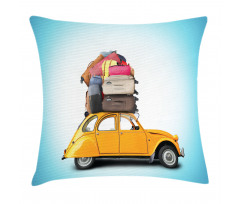 Old Car with Luggage Pillow Cover