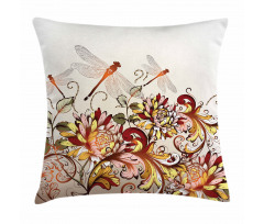 Flower Field Dragonfly Pillow Cover