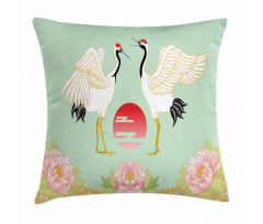 Japanese Cranes Sunrise Pillow Cover