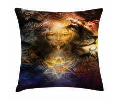 Woman Lion and Flower Pillow Cover