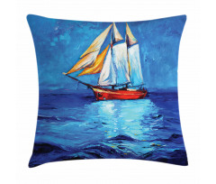 Oil Paint Style Sailship Pillow Cover